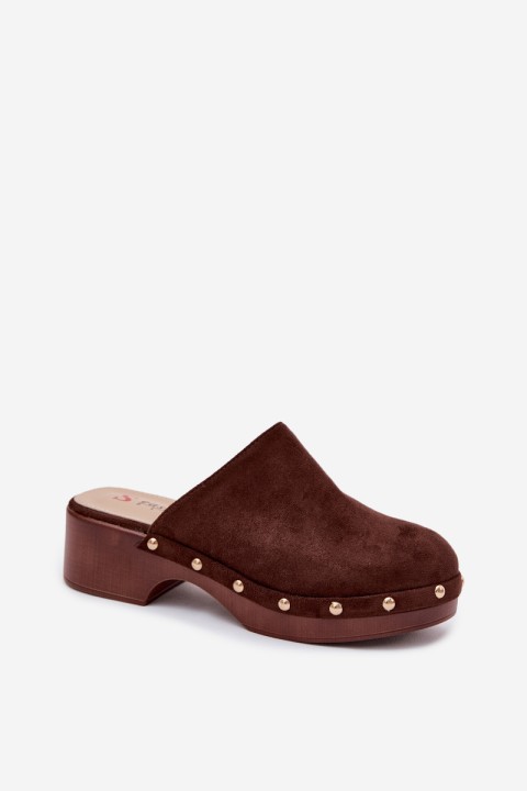 Women's Clogs Imitation Suede Gold Buckles Chocolate Cherryelle