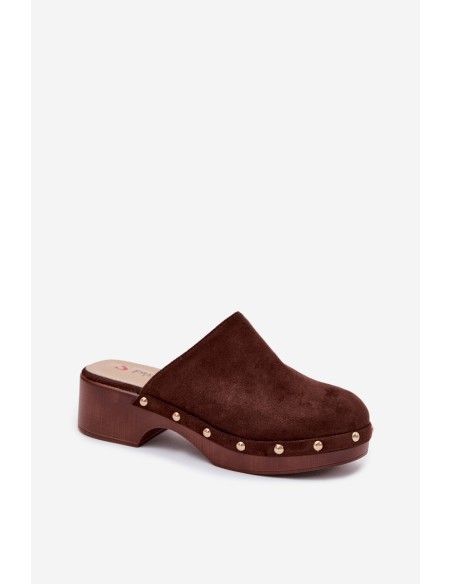 Women's Clogs Imitation Suede Gold Buckles Chocolate Cherryelle