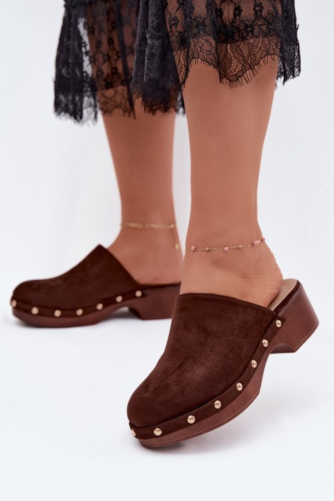 Women's Clogs Imitation Suede Gold Buckles Chocolate Cherryelle