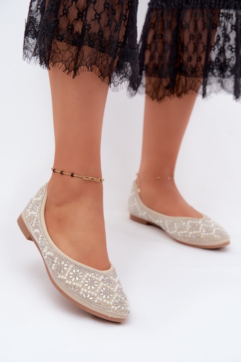 Women's Beige Embellished Ballerinas Lemonia