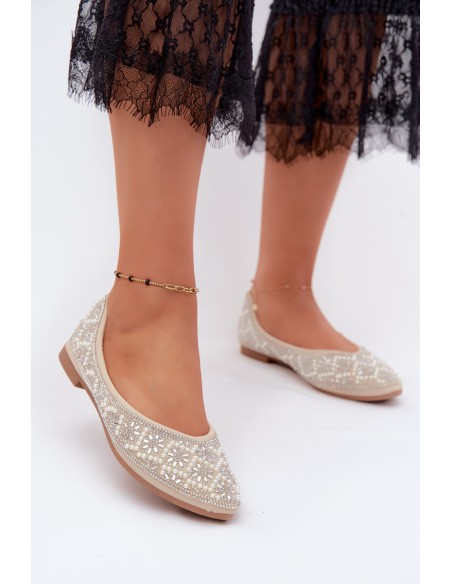 Women's Beige Embellished Ballerinas Lemonia