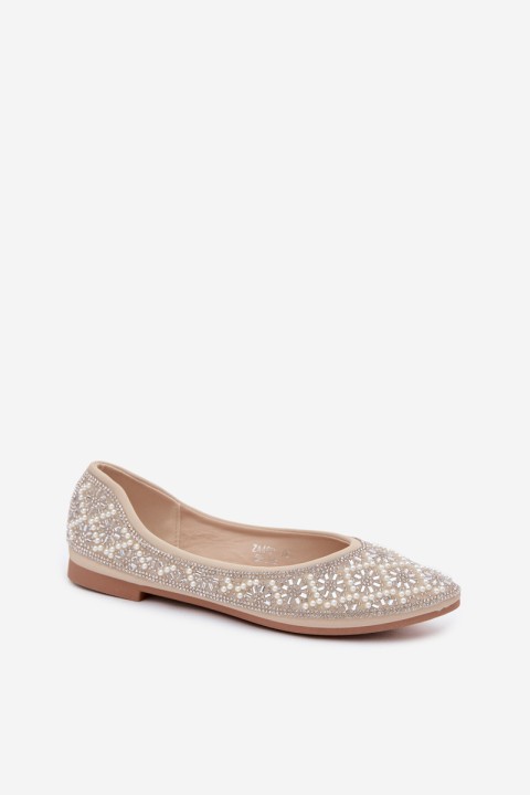 Women's Beige Embellished Ballerinas Lemonia