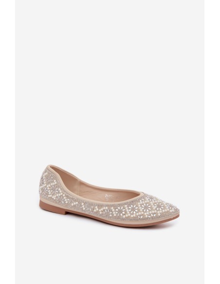 Women's Beige Embellished Ballerinas Lemonia