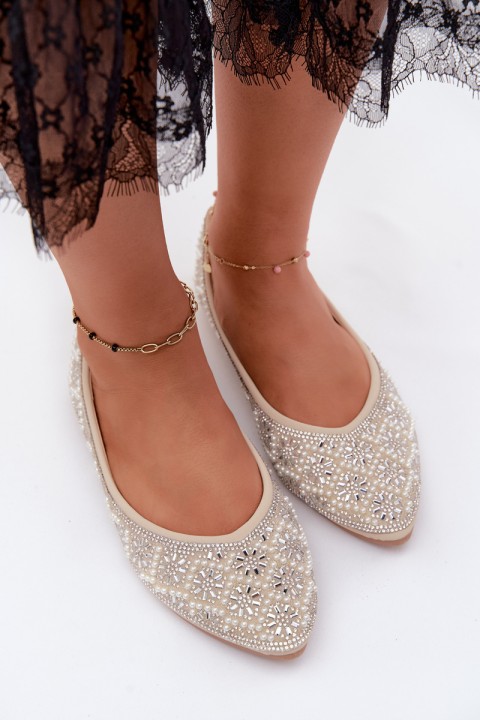 Women's Beige Embellished Ballerinas Lemonia