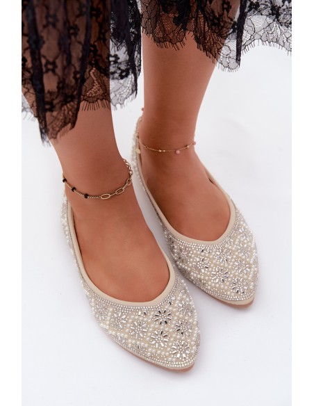 Women's Beige Embellished Ballerinas Lemonia
