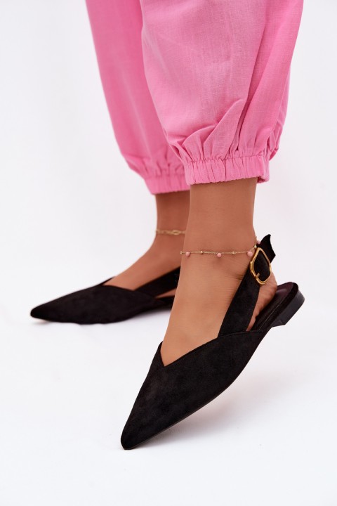 Palerra Eco Suede Black Ballerinas With Gold Buckle