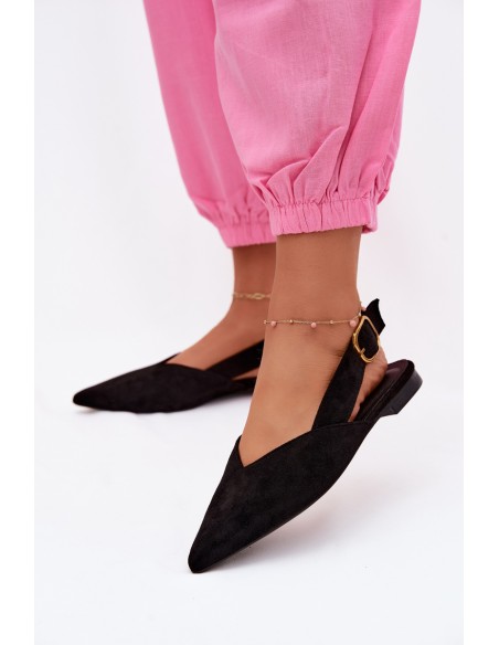 Palerra Eco Suede Black Ballerinas With Gold Buckle