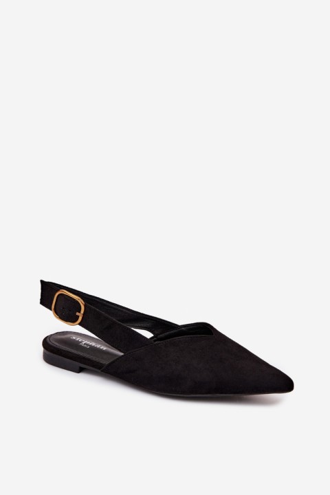 Palerra Eco Suede Black Ballerinas With Gold Buckle