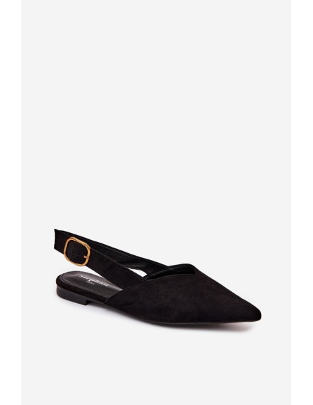 Palerra Eco Suede Black Ballerinas With Gold Buckle