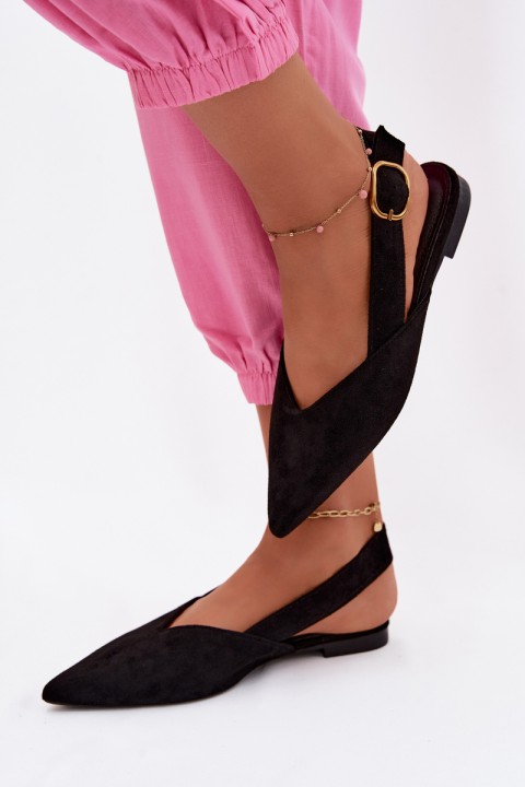 Palerra Eco Suede Black Ballerinas With Gold Buckle
