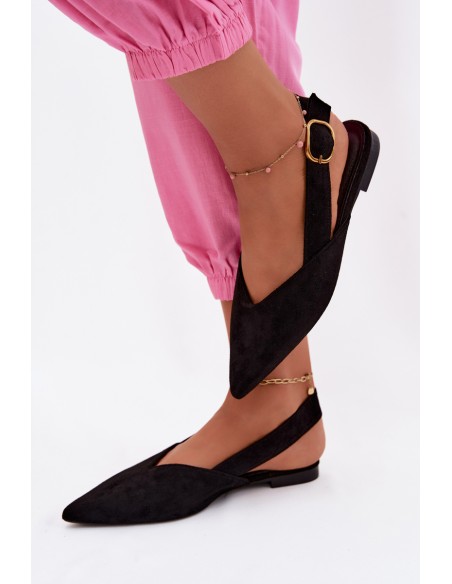 Palerra Eco Suede Black Ballerinas With Gold Buckle