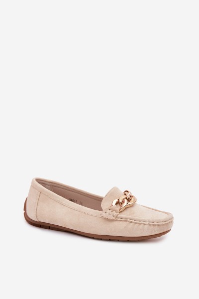 Women's Loafers With Gold Chain Faux Suede Beige Amaretto 2