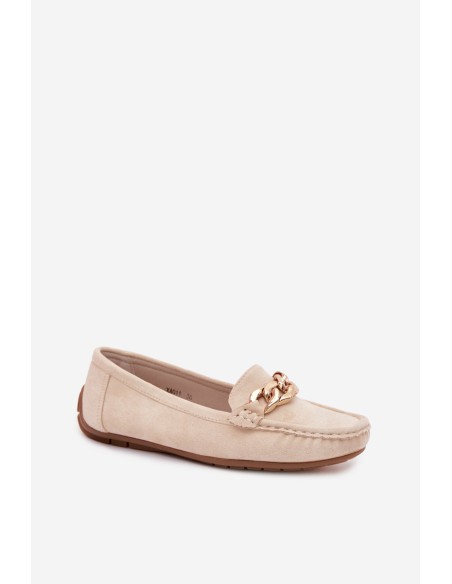 Women's Loafers With Gold Chain Faux Suede Beige Amaretto