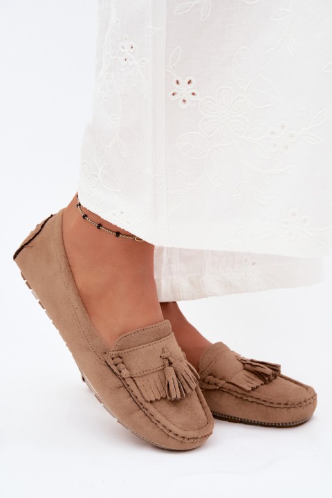 Women's Loafers With Fringes Faux Suede Beige Linden