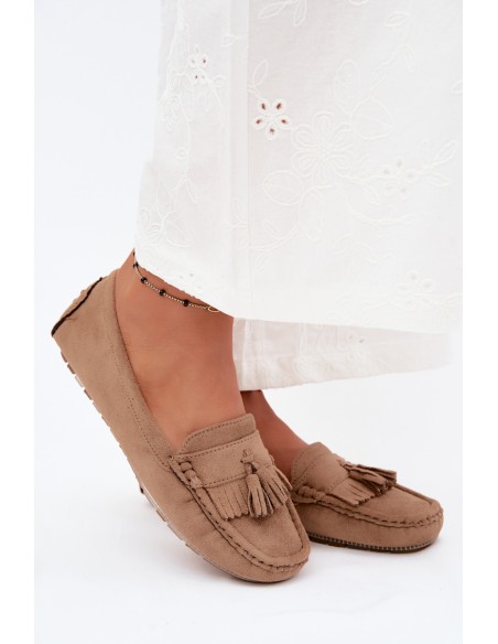 Women's Loafers With Fringes Faux Suede Beige Linden