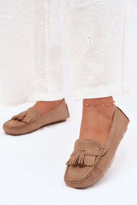 Women's Loafers With Fringes Faux Suede Beige Linden