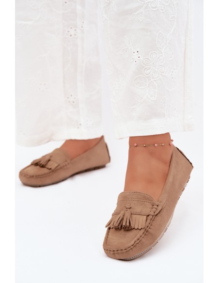 Women's Loafers With Fringes Faux Suede Beige Linden