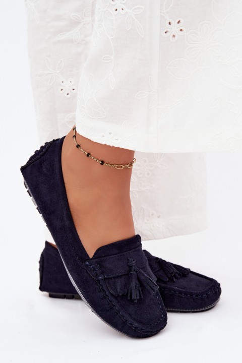 Women's Loafers With Tassels Faux Suede Dark Blue Linden