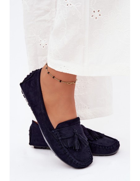 Women's Loafers With Tassels Faux Suede Dark Blue Linden