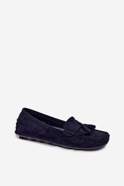 Women's Loafers With Tassels Faux Suede Dark Blue Linden 2