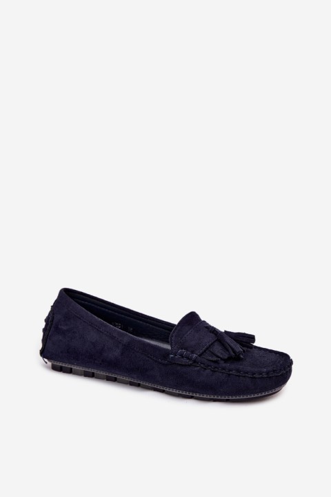 Women's Loafers With Tassels Faux Suede Dark Blue Linden