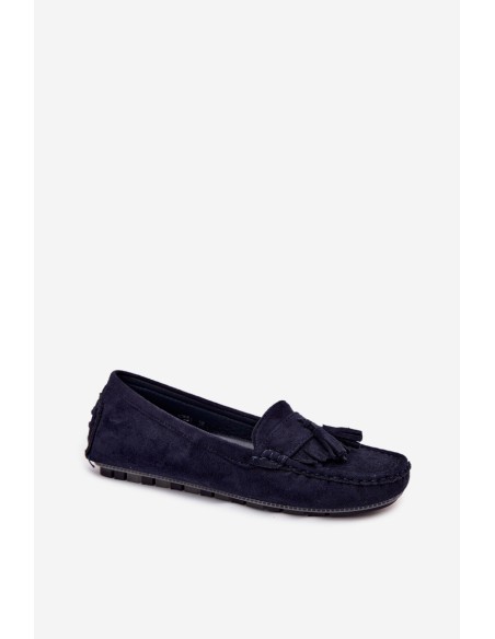 Women's Loafers With Tassels Faux Suede Dark Blue Linden