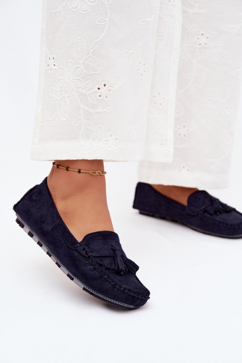 Women's Loafers With Tassels Faux Suede Dark Blue Linden