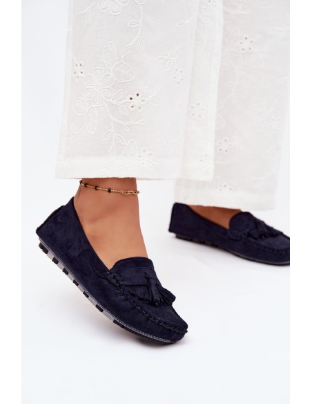 Women's Loafers With Tassels Faux Suede Dark Blue Linden