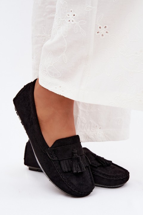 Women's Loafers With Fringes Faux Suede Black Linden