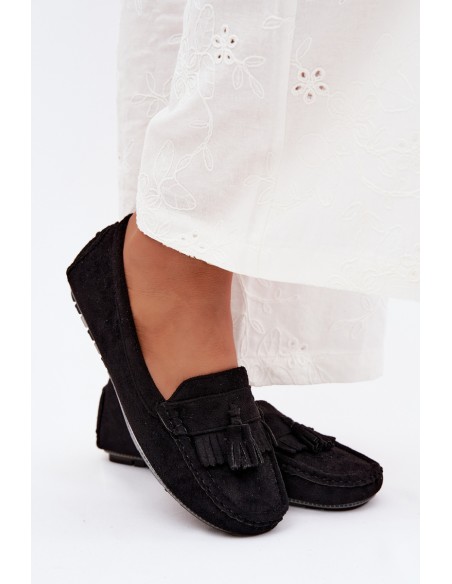 Women's Loafers With Fringes Faux Suede Black Linden