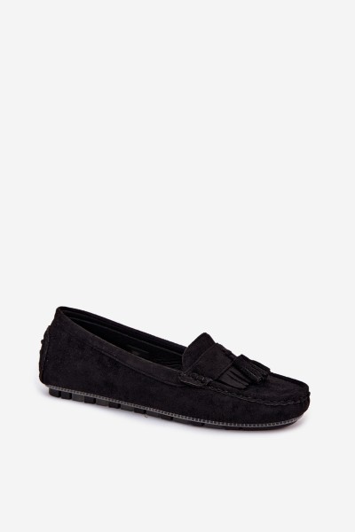 Women's Loafers With Fringes Faux Suede Black Linden 2