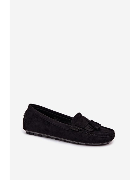 Women's Loafers With Fringes Faux Suede Black Linden
