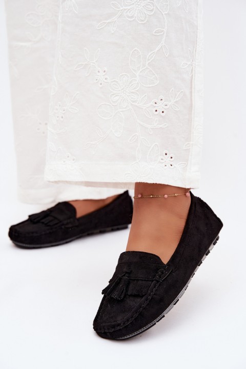 Women's Loafers With Fringes Faux Suede Black Linden