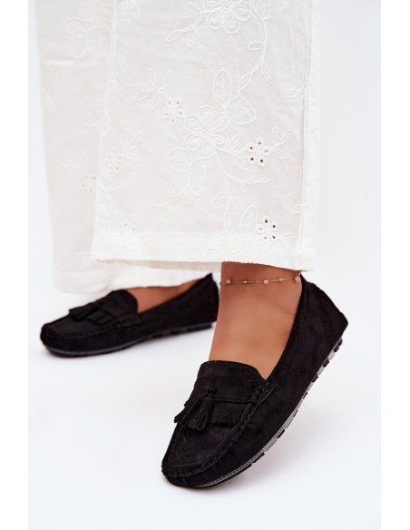 Women's Loafers With Fringes Faux Suede Black Linden