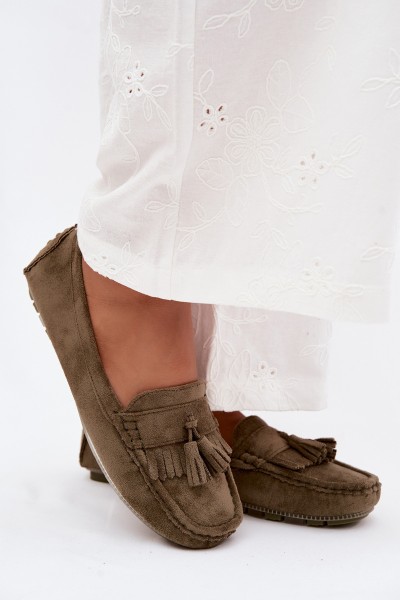 Women's Loafers With Fringes Faux Suede Green Linden
