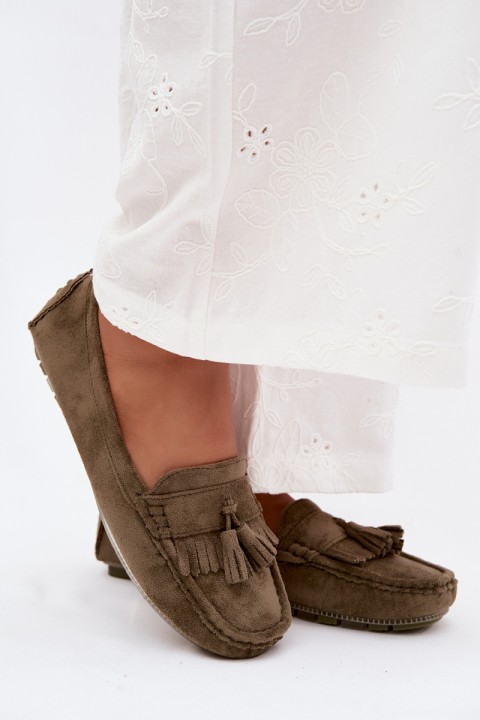 Women's Loafers With Fringes Faux Suede Green Linden