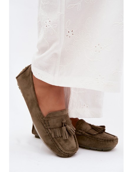 Women's Loafers With Fringes Faux Suede Green Linden