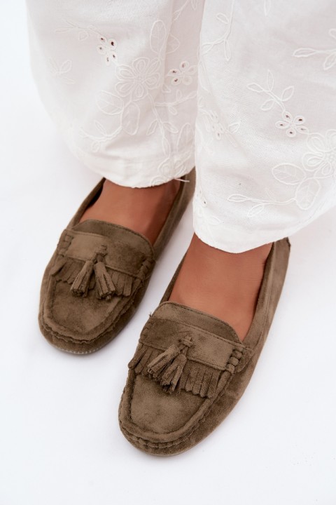 Women's Loafers With Fringes Faux Suede Green Linden