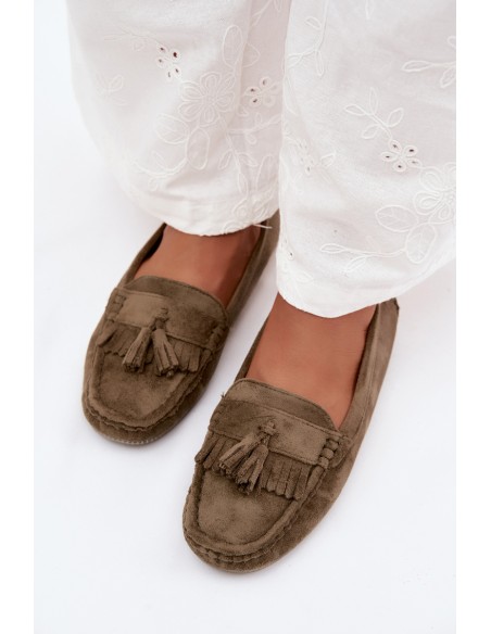 Women's Loafers With Fringes Faux Suede Green Linden