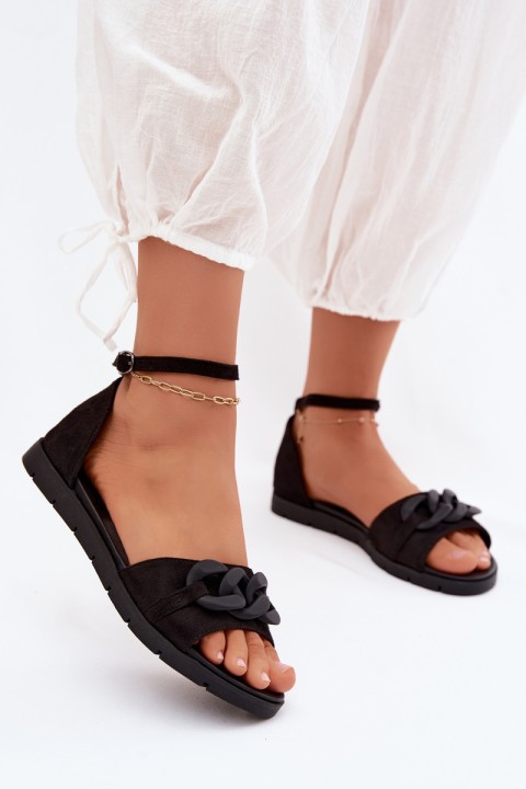 Women's Flat Sandals With Chain Vinceza 17320 Black