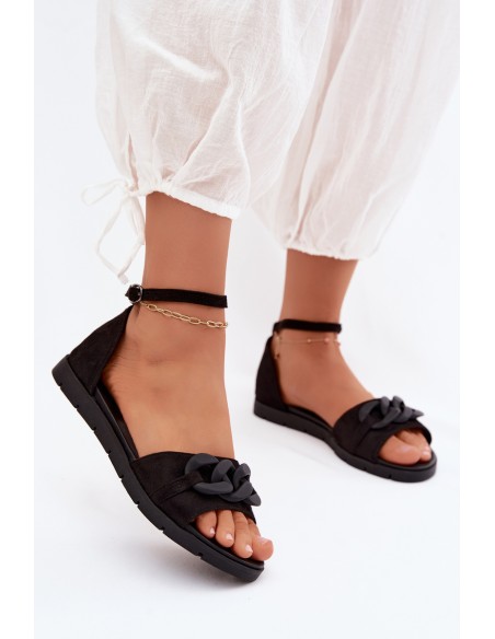 Women's Flat Sandals With Chain Vinceza 17320 Black