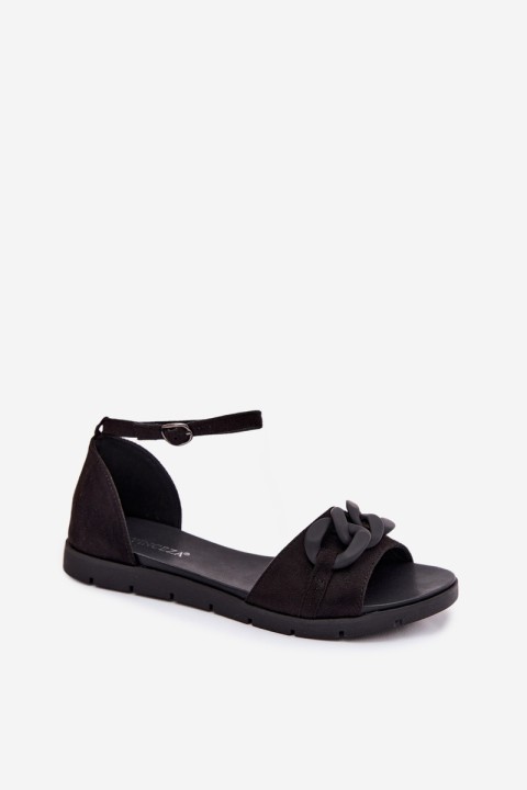 Women's Flat Sandals With Chain Vinceza 17320 Black