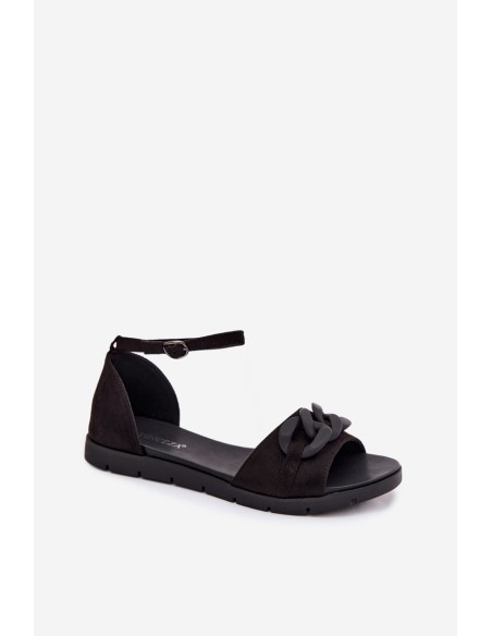 Women's Flat Sandals With Chain Vinceza 17320 Black