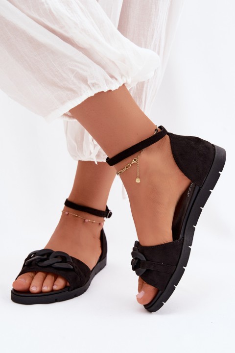 Women's Flat Sandals With Chain Vinceza 17320 Black