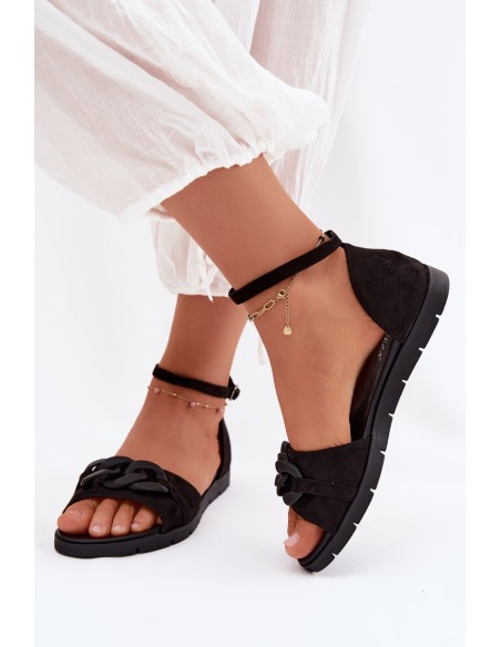 Women's Flat Sandals With Chain Vinceza 17320 Black