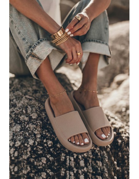 Women's Lightweight Foam Slides With Thick Sole Brown Querceria