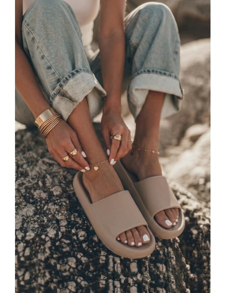 Women's Lightweight Foam Slides With Thick Sole Brown Querceria
