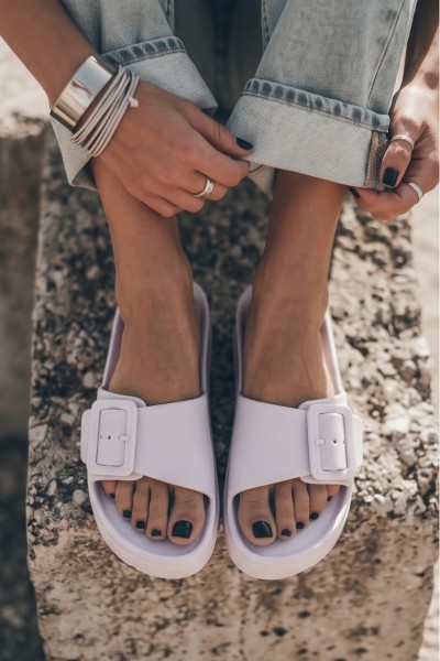 Women's Foam Platform Slides With Buckle White Caramel