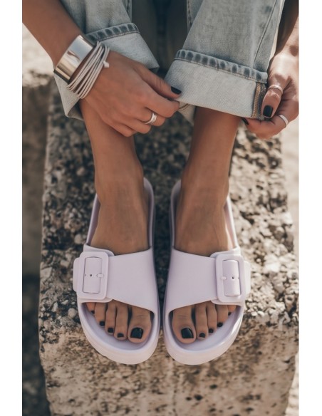 Women's Foam Platform Slides With Buckle White Caramel