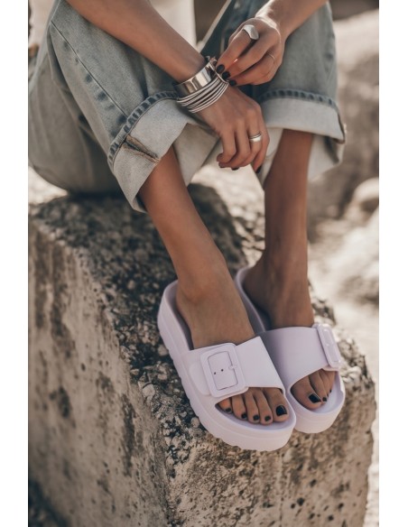 Women's Foam Platform Slides With Buckle White Caramel